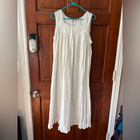 Vintage White Embroidered Cotton Nightgown Dress Cottagecore Prairie Midi Size M - Picture 9 of 10